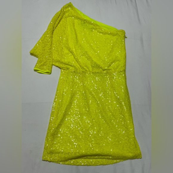 Neon Yellow Sequin One Shoulder Dress - Picture 3 of 4